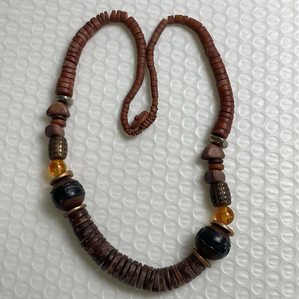 Chunky Wooden Bead Statement Necklace